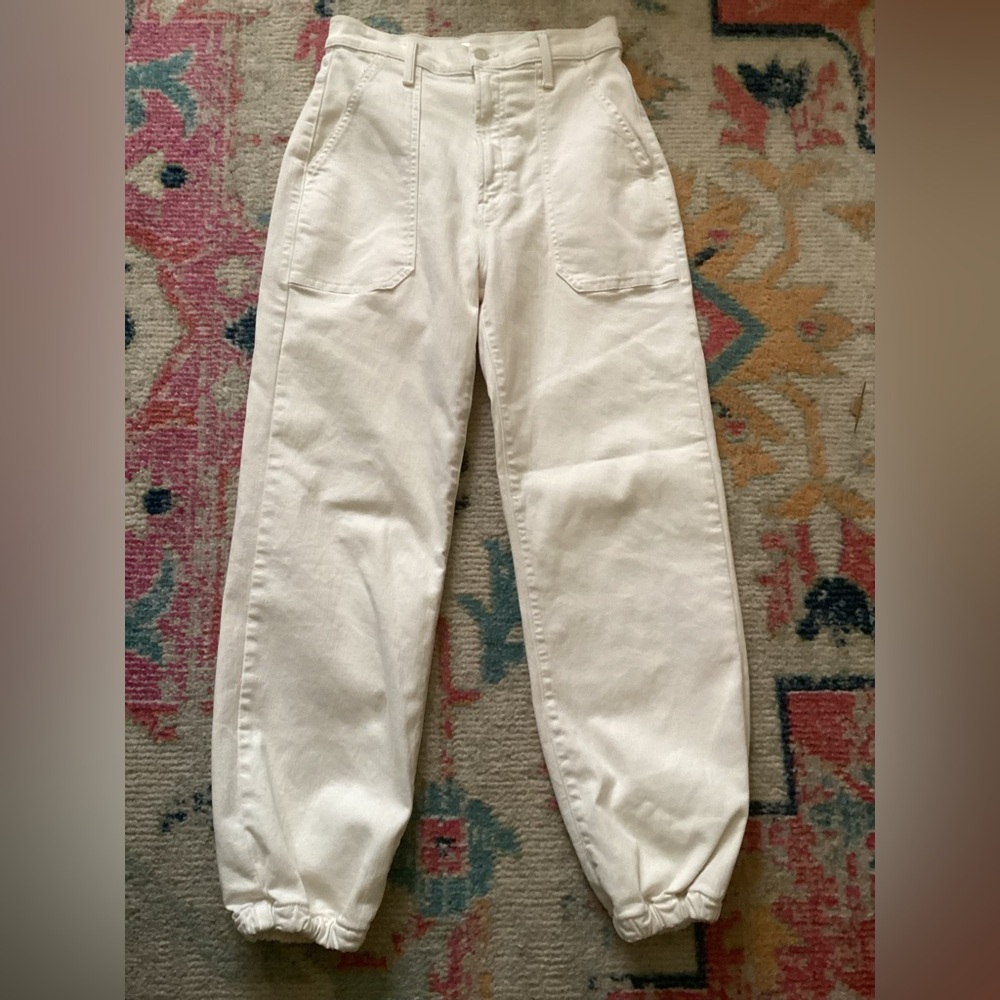 MOTHER Denim The Wrapper Patch Springy Ankle Jeans in Cream Puffs - Sz 28 - Picture 2 of 13